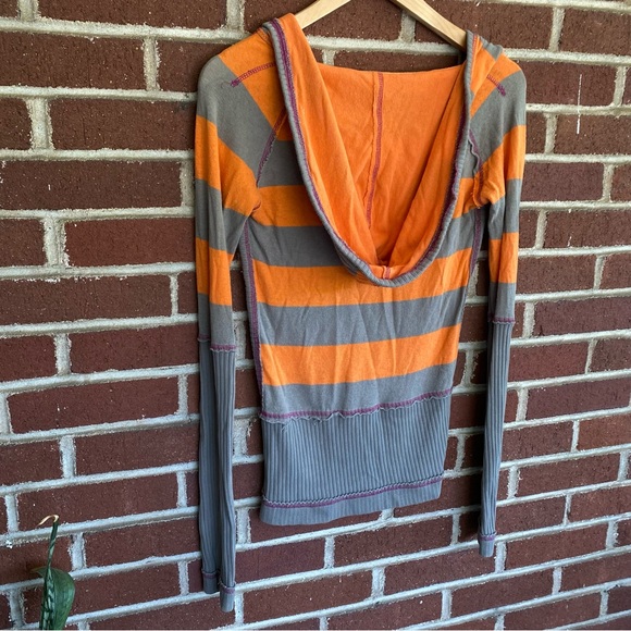 Free People Orange & Grey Striped Long sleeve w/ Oversized Hood Size XS - Picture 9 of 14
